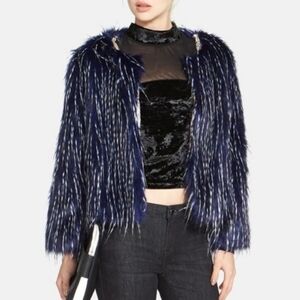 Raga Dark Blue and White Faux Fur Jacket S